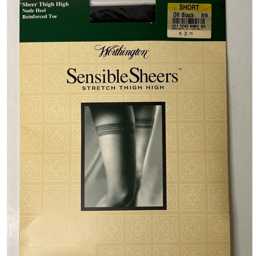 NEW Vintage Worthington Sensible Sheer Thigh High Pantyhose OFF BLACK Size Short